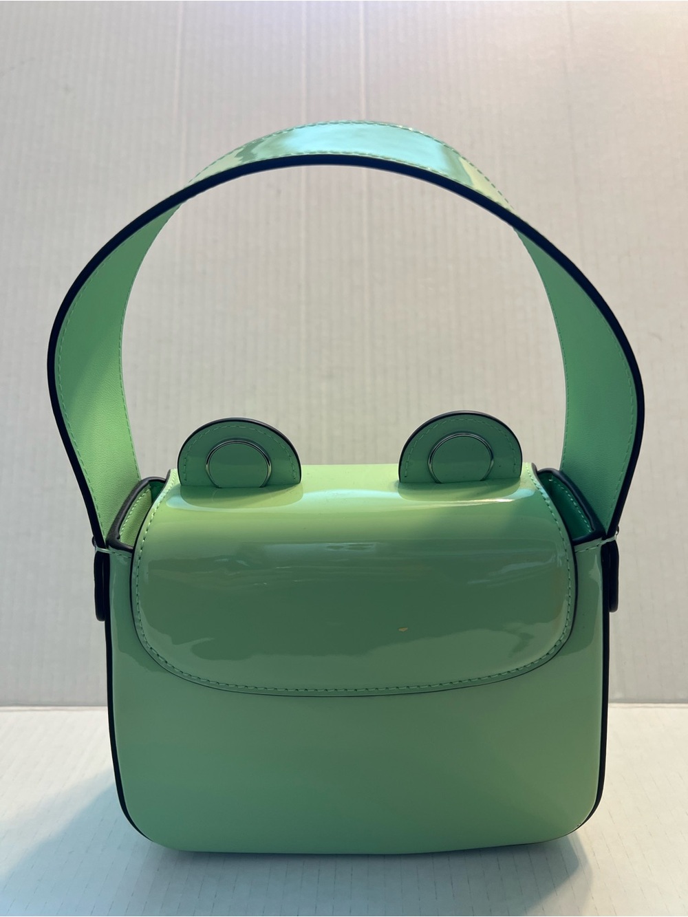 Kate Spade ‘Lily’ serene green patent leather 3d frog 🐸 hobo - Picture 4 of 9